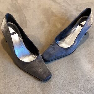 Stuart Weitzman Square Toe‎ Pumps Silver Metallic Size US 8.5, UK 6.5, EU 39